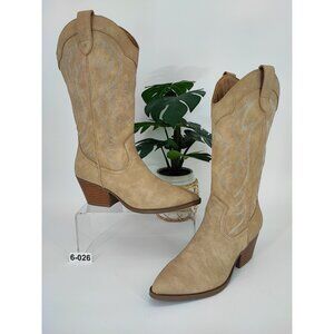 Indigo Rd. Western Embroidered Pull On Pointy Toe Beige 3" Cowboy Boots Size 6
